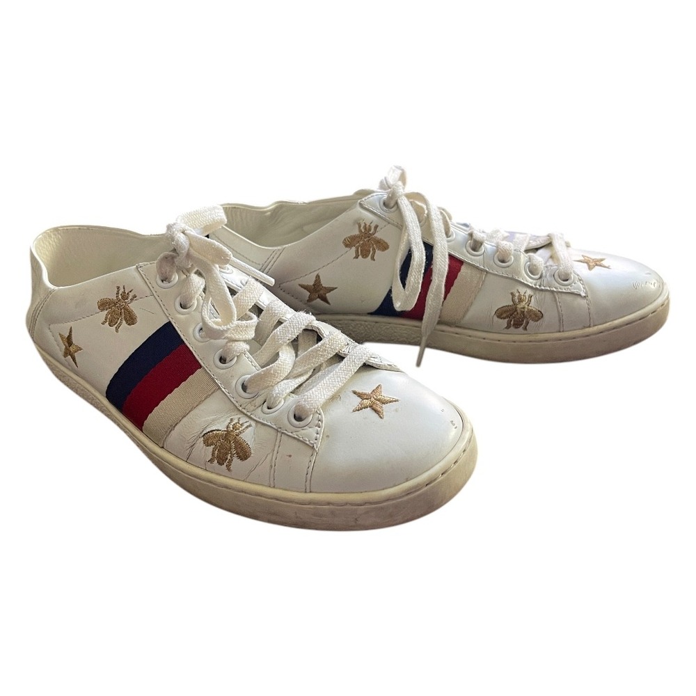 Gucci Ace Bee and‎ Star White Sneaker With Collapsable Heel Trainer 6 - Picture 5 of 11